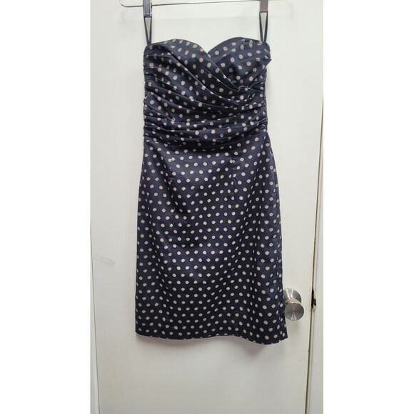 H&M Black Strapless Tube Dress Beige Polka Dots Ruched Bust Women's Size 6 - Picture 9 of 12